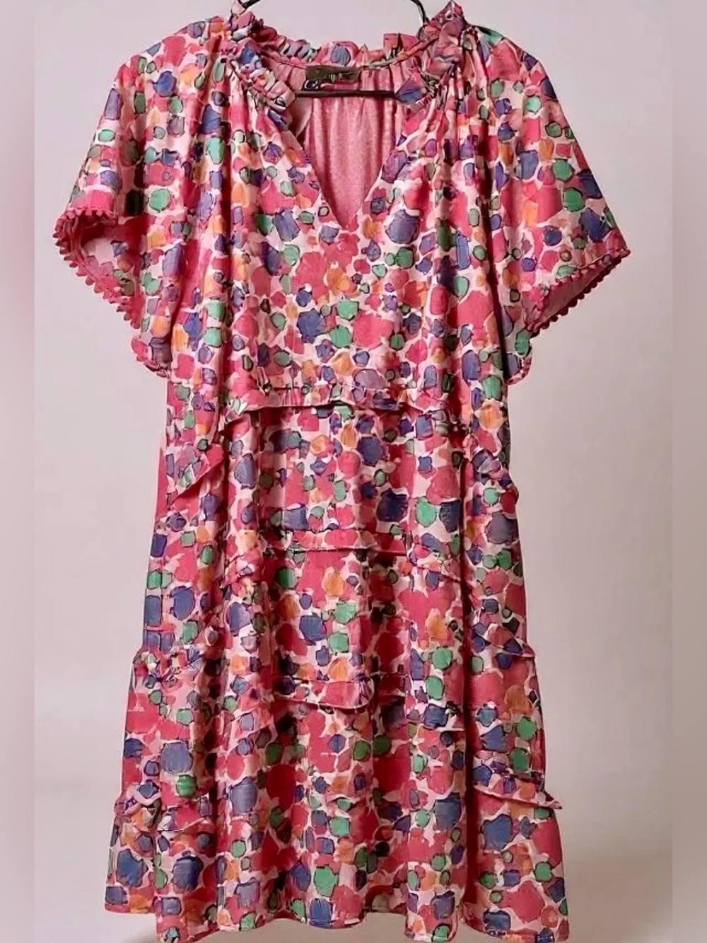 THML Abstract Multi Color Tiered Mini Dress